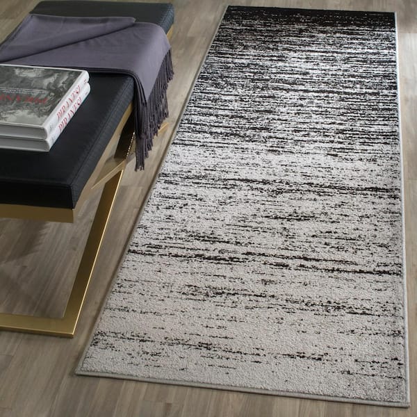 Adirondack Silver/Black 3 ft. x 6 ft. Solid Striped Runner Rug
