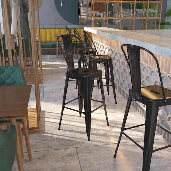 30.25 in. Black Metal Bar Stool