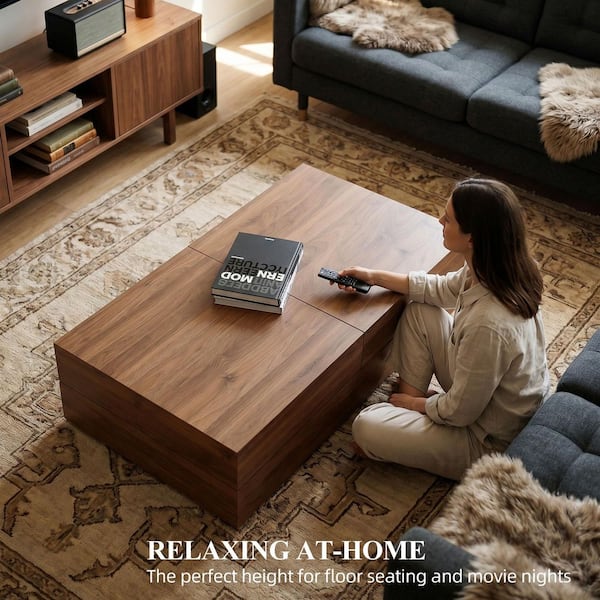 THE RIGHT PATH 82.6 in. Walnut color Rectangle MDF Coffee Table