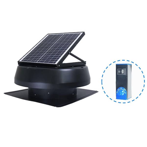 14 in. Variable Speeds, 1150 CFM, Cools up to 2000 sq ft., 40-Watt, Black, Smart Solar Attic Exhaust Wall Fan