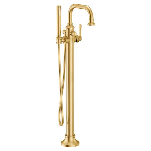 Colinet 1 Handle Freestanding Claw Foot Tub Faucet with Hand Shower in Brushed Gold