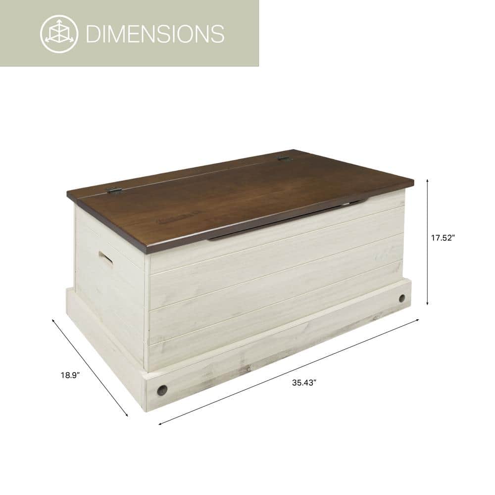 Distressed White Cottage Wood Storage Trunk with Soft Close Hinges