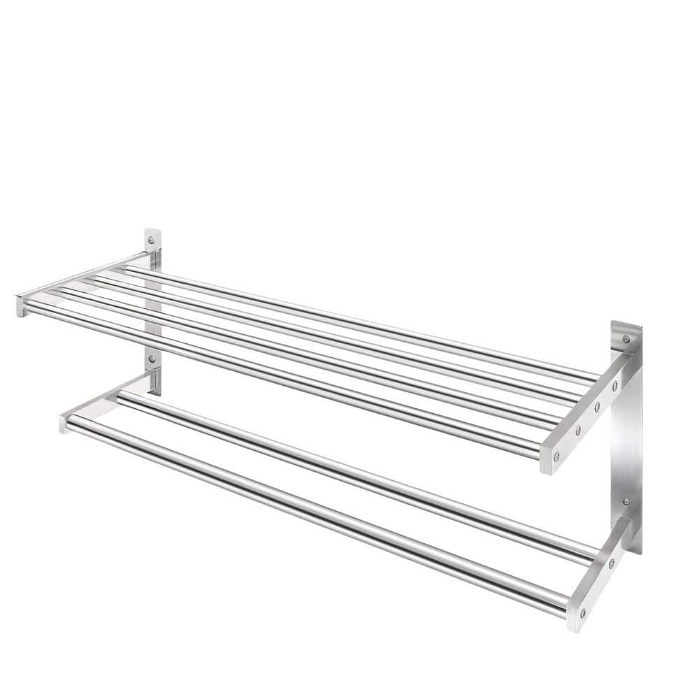 2-Tier Bathroom Shelf with Double Towel Bar in Brushed Nickel, Stainless Steel Wall Mounted Towel Rack with Shelf price history on PriceWatchPro