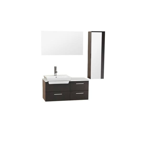 Fresca Caro 36 in. Vanity in Espresso with Cultured Marble Vanity Top in White, Basin and Mirrored Side Cabinet