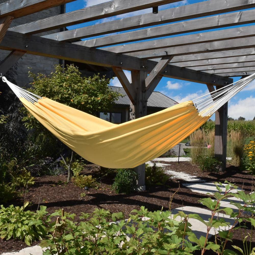 Vivere Yellow Double Polyester Hammock with White Ropes