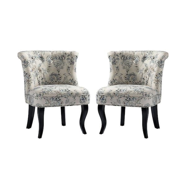 JAYDEN CREATION Bella Jeacobean Comfy Side Chair with Tufted Back Set of 2