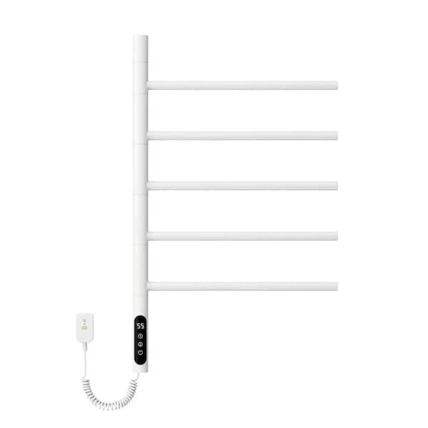 85-Watt 5-Holder Wall-Mounted 180° Rotating Heated Rack Electric Plug-In Towel Warmer with 1-9H Timer 115-155°F in White