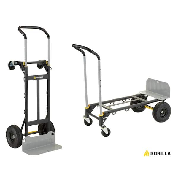 Gorilla 800 lbs. Capacity Convertible Steel Hand Truck, Wide Dual Mode Adjustable Height Handle, Simple/Safe Flatbed Conversion