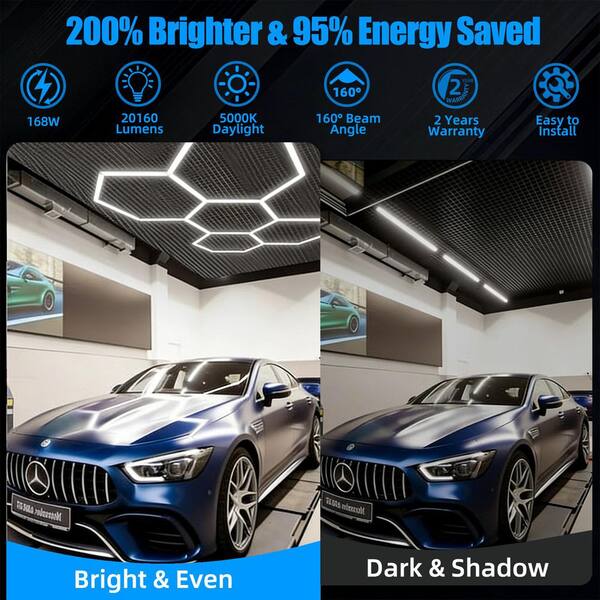 WYZM 7.92 ft. 168-Watt 5-Grids Hexagon Led Light, 5000 K Durable