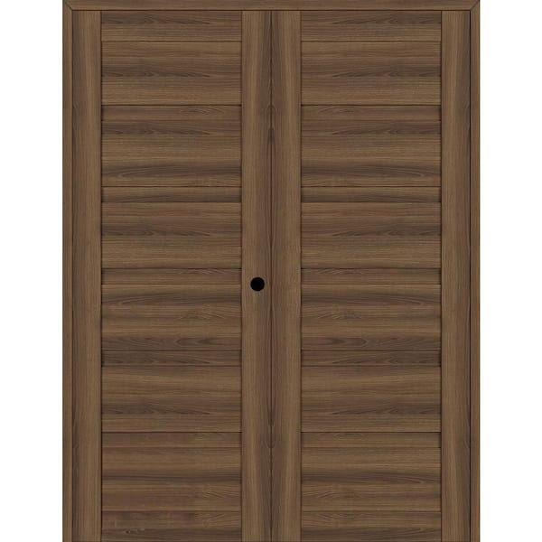 Belldinni Louver 60 in. x 79.375 in. Left Active Pecan Nutwood Wood Composite Double Prehung Interior Door