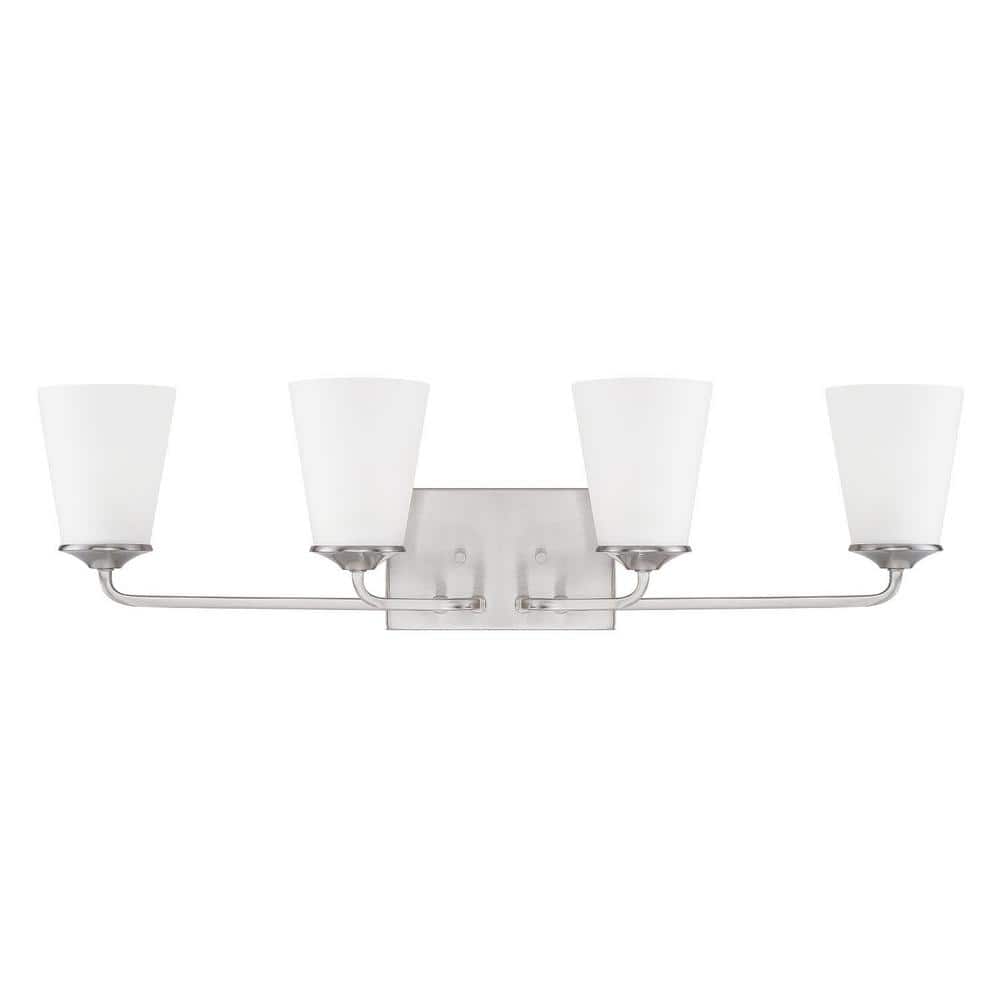 31 in. W x 8 in. H x 7 in. E 4-Light Vanity Light in Brushed Nickel with Soft White Glass Shade price history on PriceWatchPro