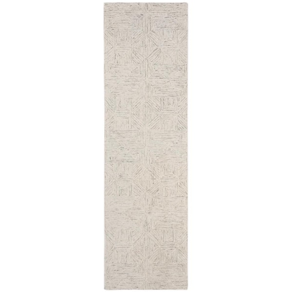 Abstract 2 ft. x 18 Ivory/Light Blue Geometric Runner Rug