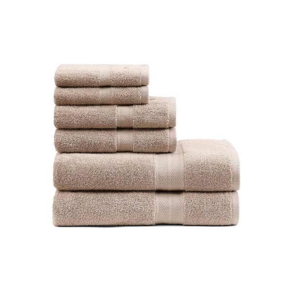 Modern American 6-Piece Fawn Beige Cotton Bath Towel Set