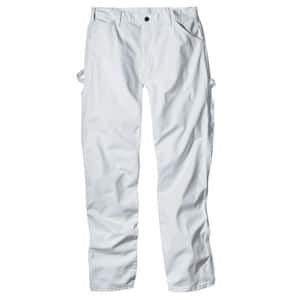 Men's White Relaxed Fit Straight Leg Cotton Painter's Pants 42x34