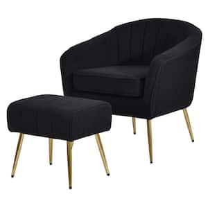 Luisa Black Teddy Fabric Chair And Ottoman Set of 2