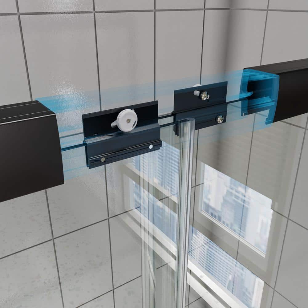 Black Framed Double Sliding Tub Door with Clear Tempered Glass