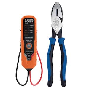 9 in. Journeyman Heavy-Duty Side Cutting Crimping Pliers and Electronic AC/DC Voltage Tester Tool Set