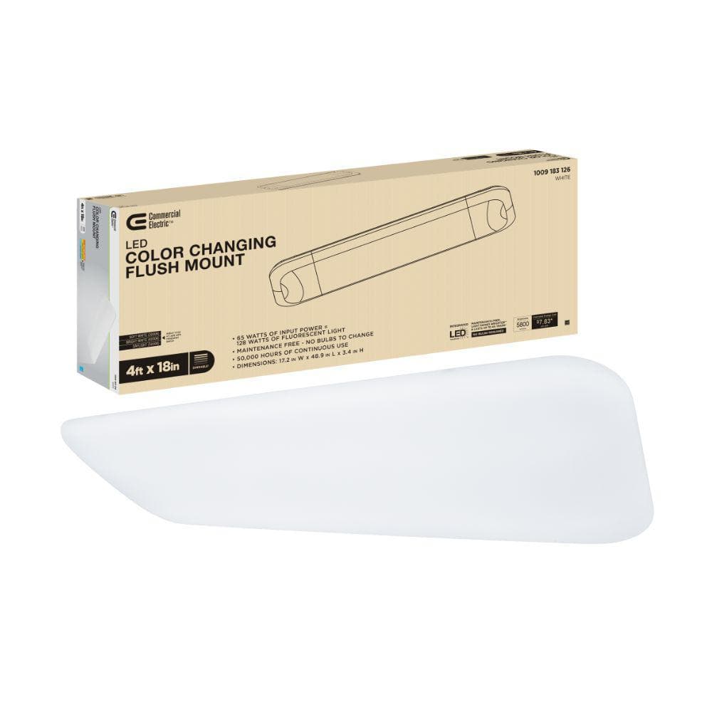 Commercial Electric 48 in. x 18 in. Low Profile LED Flush Mount Rectangular Light Fixture 5500 Lumens 3000K 4000K 5000K Kitchen Lighting