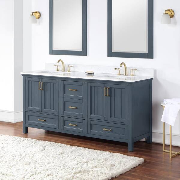 Ellia 72in Navy Blue Dual Sink Bathroom Vanity