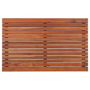 Oiled Brown Teak Indoor and Outdoor Shower/Bath Mat with Wide End Slat 31.4 in. x 19.6 in.