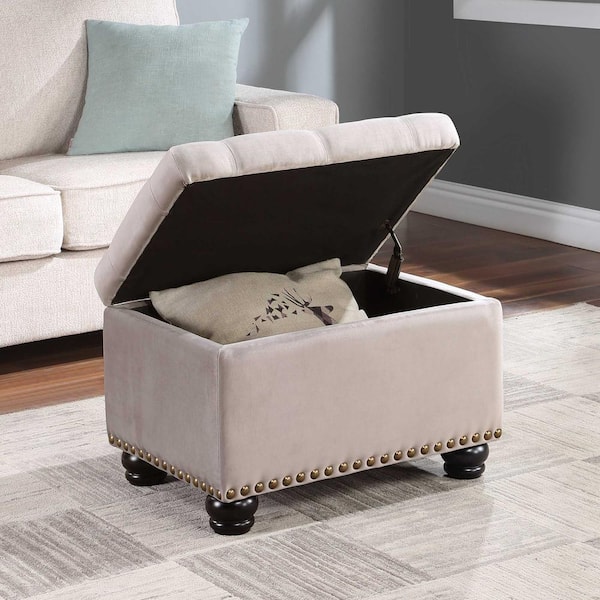Convenience Concepts Designs4Comfort 5th Avenue Velvet Light Taupe Storage Ottoman