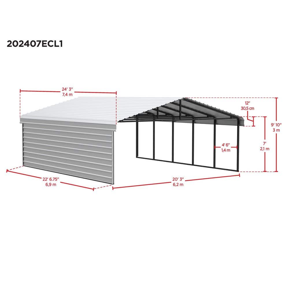 20 ft. x 24 ft. Charcoal Steel Carport Kit with Enclosure