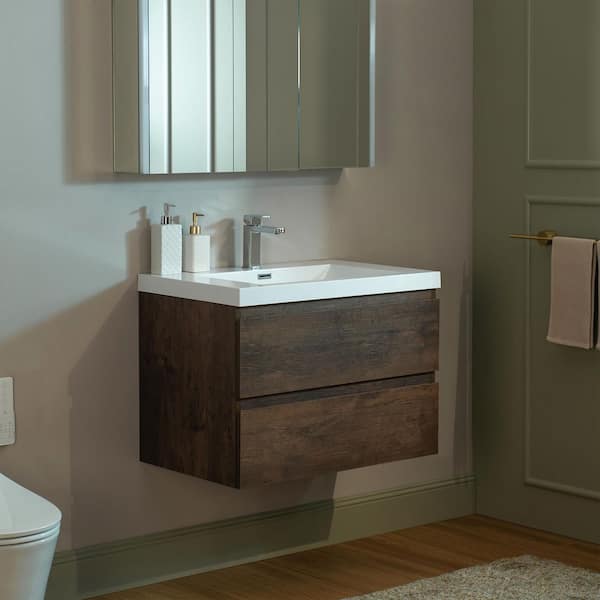 NJ 29.5 in. W x 19.63 in. D x 22.5 in. H Single Sink Floating Bath Vanity in Rose Wood with White Resin Top