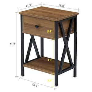 Versatile Nightstands X-Design Side End Table Night Stand Storage Shelf with Bin Drawer 11.8"W x 15.8"L x 21.7"H, Brown