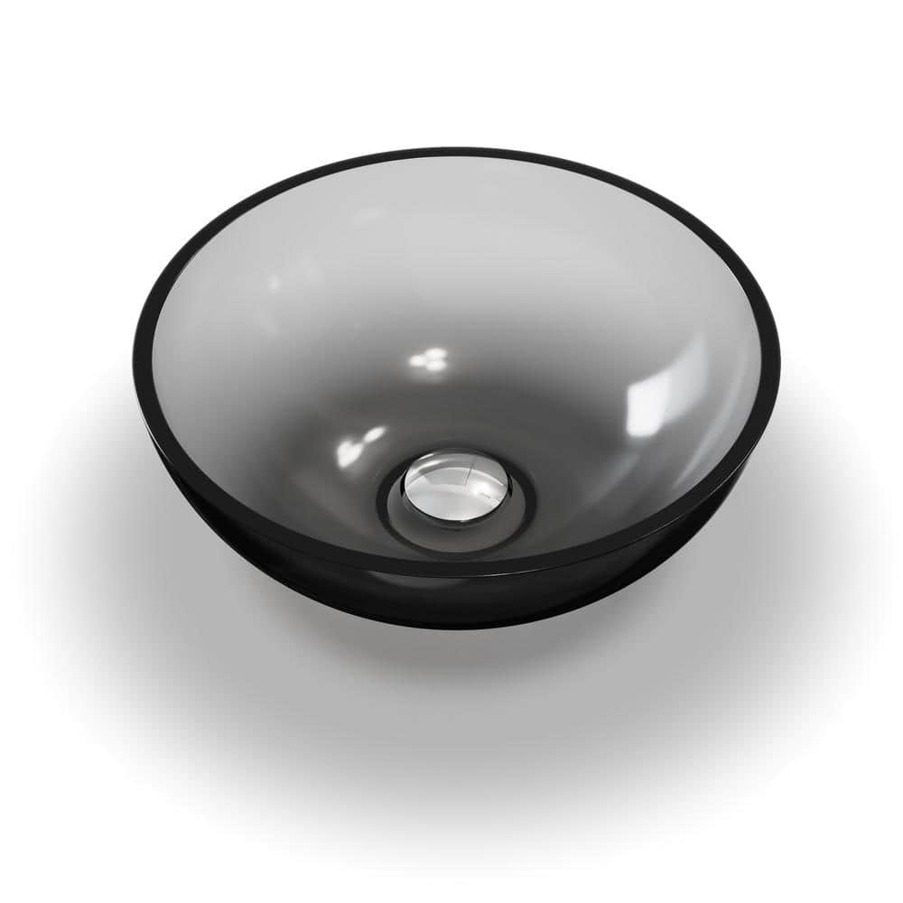 Gray Stone Resin Round Bathroom Vessel Sink with Pop-Up Drain, Modern Above