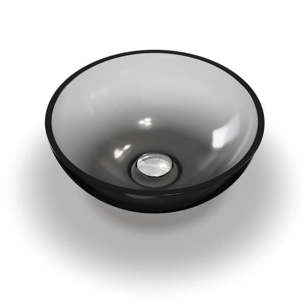 Gray Stone Resin Round Bathroom Vessel Sink with PopUp Drain, Modern Above Counter Bathroom
