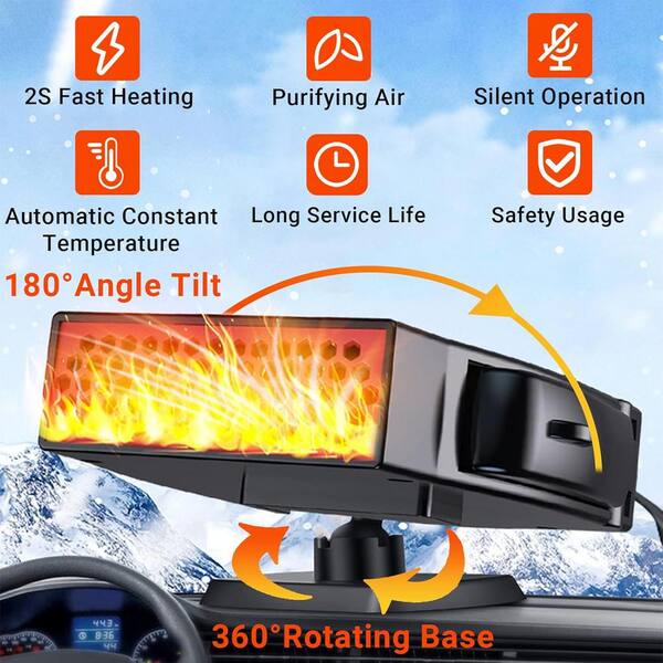Ahfiwaso 200W 12V Portable Forced Air Car Heater and Defroster with Fast Heating Cooling Fan 360 Rotation Black 27CSA17010
