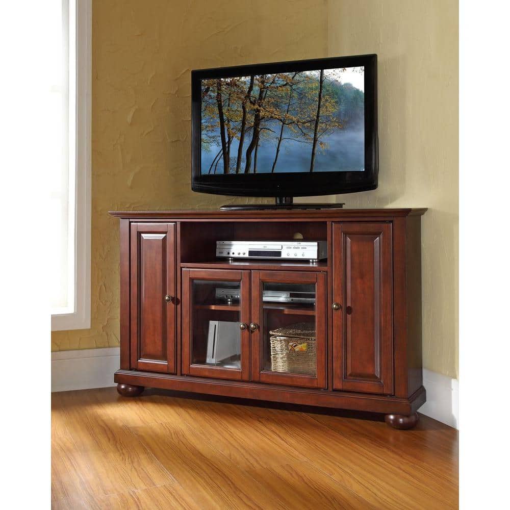 Mahogany Wood Corner Tv Stand Fits Tvs, Tall Tv Stand Bookcase Cherry Wood