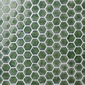 Delphi Capri Green 10.82 in. x 12.59 in. Polished Glass Hexagon Mosaic Wall Tile (0.94 Sq. Ft./Each)