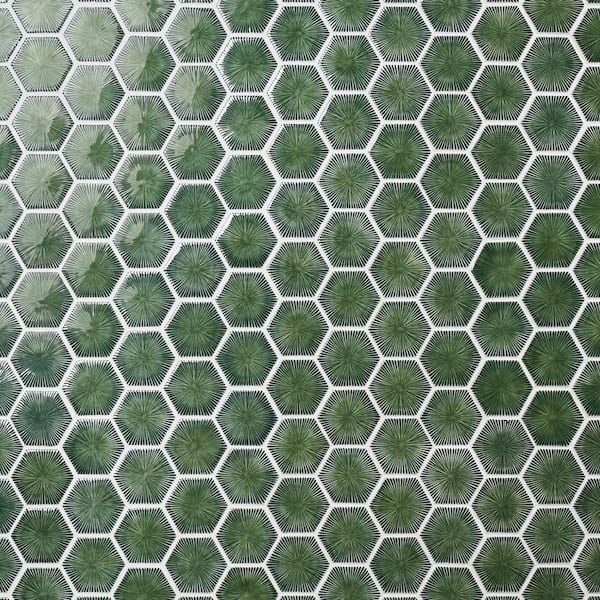 Ivy Hill Tile Delphi Capri Green 10.82 in. x 12.59 in. Polished Glass Hexagon Mosaic Wall Tile (0.94 Sq. Ft./Each)