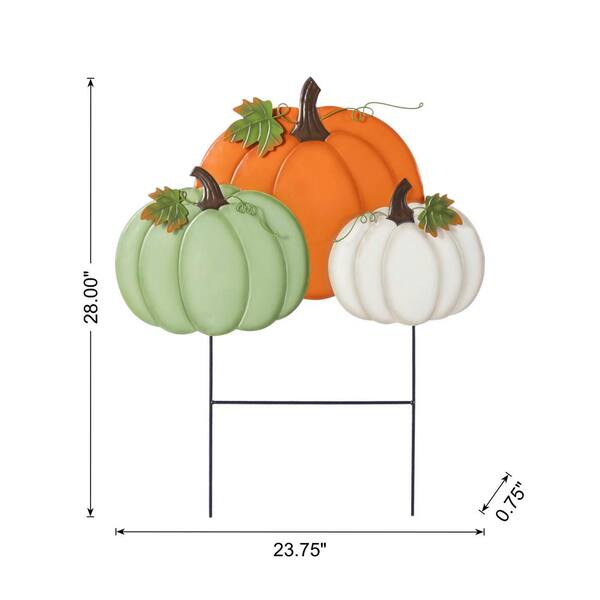 Glitzhome 28 in. Fall Metal Stacked Pumpkin Yard Stake 2030000013