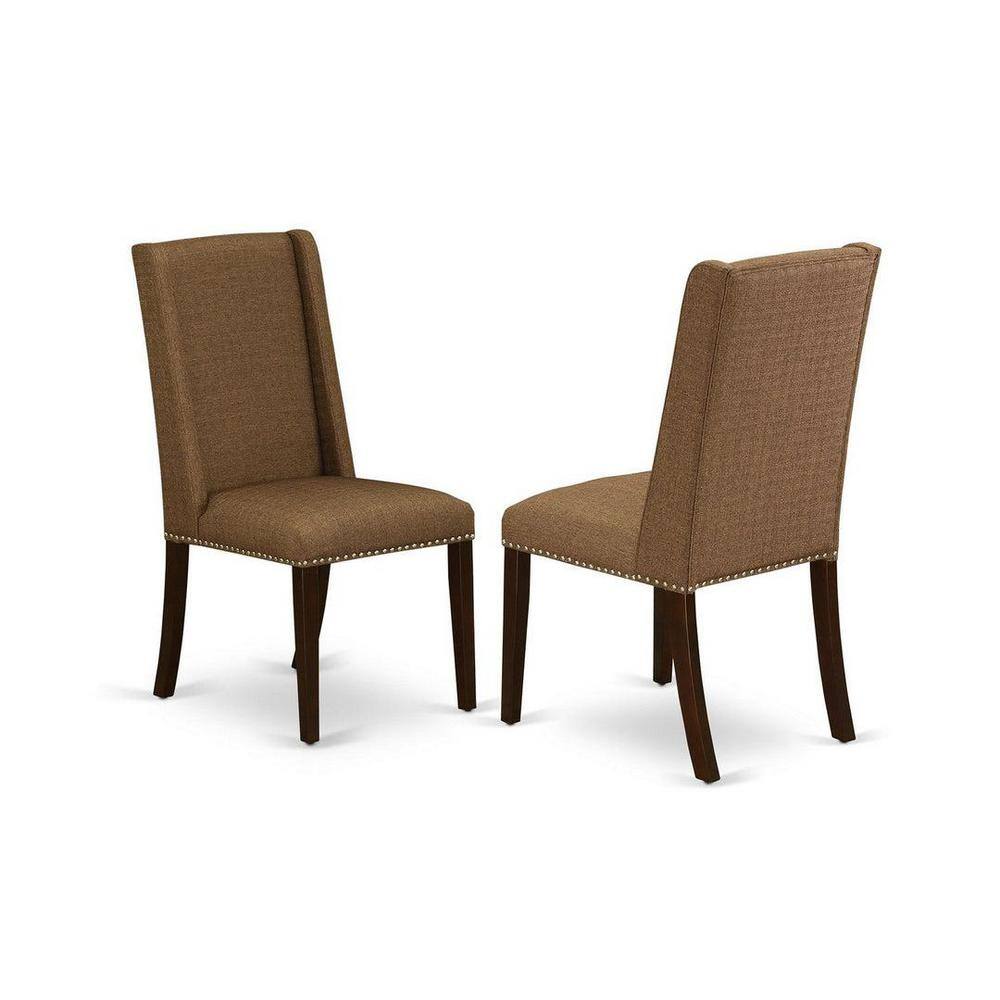 Mahogany Square Dining Set with Brown Beige Linen Chairs