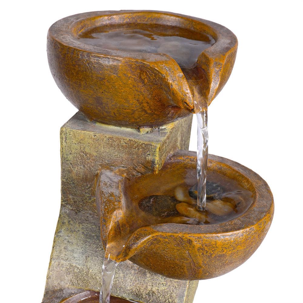 Rustic Beige Fiberglass 17" 4-Tier Tabletop Fountain