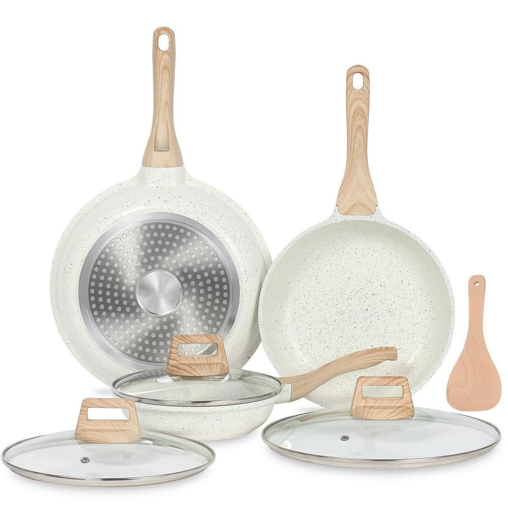3-Piece Nonstick Aluminum Frying Pans Skillets Set with Lids, Non-Toxic Egg Omelette Cooking Pans Compatible, White price history on PriceWatchPro
