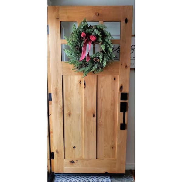 36 in. x 80 in. Craftsman Knotty Alder Right-Hand/Inswing 6-Lite Clear Glass Cedar Stain Wood Prehung Front Door