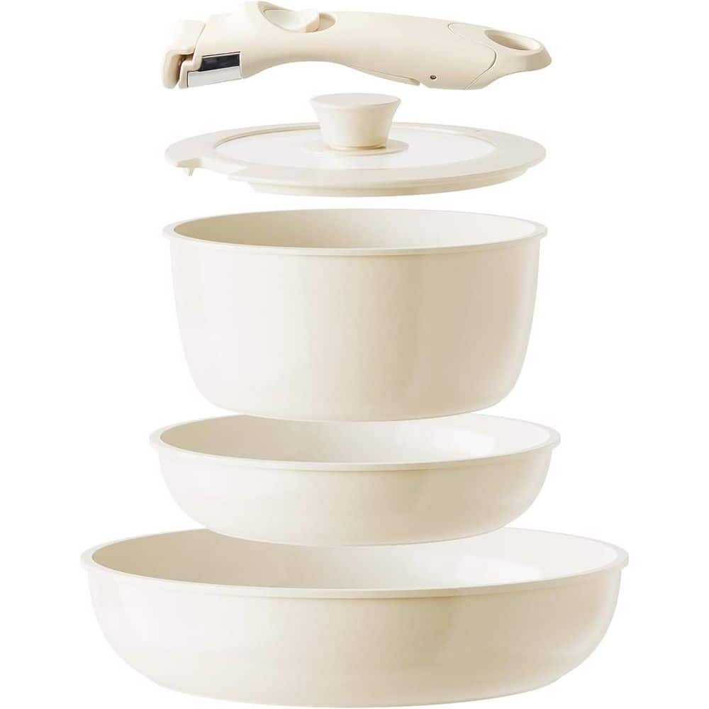 5 Piece Natural Ceramic Nonstick Saute Pan Set with Lid Space Saving Detachable Handle RV Cookware 2.5 qt Aluminum price history on PriceWatchPro