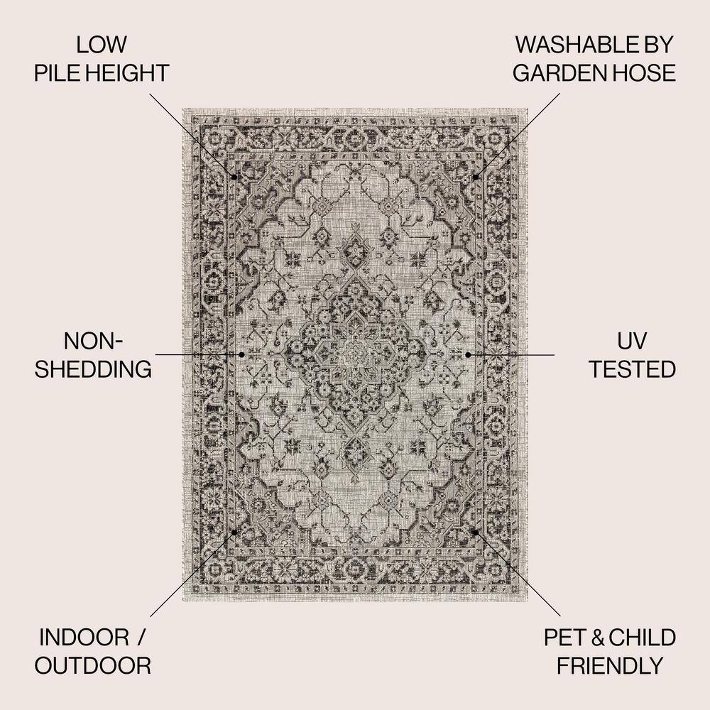 Gray Synthetic Medallion 9' x 12' Flat Woven Rug