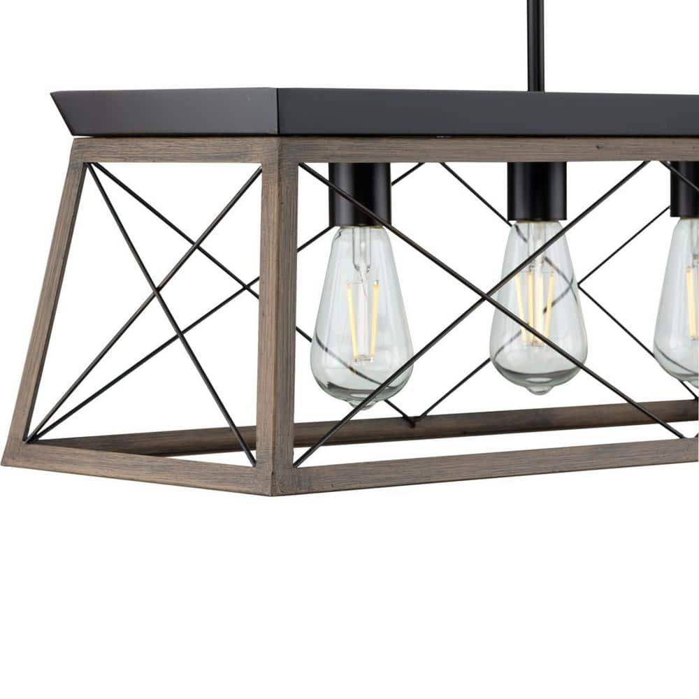 Antique Bronze 5-Light Linear Chandelier with Faux Wood Frame