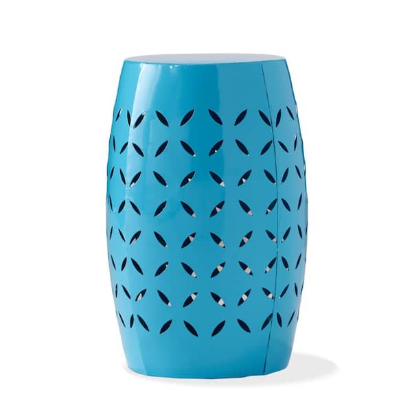 Sudzendf 12 in. Blue Cylindrical Iron Outdoor Side Table
