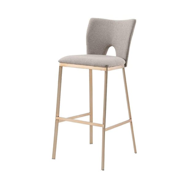 Benjara Cid 41 in. Gray and Antique Brass Finish Low Back Metal Frame Barstool with Fabric Seat and Footrest (Set of 2)