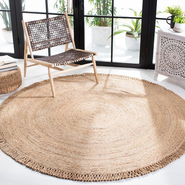 Natural Fiber Beige 9 ft. x 9 ft. Woven Floral Round Area Rug