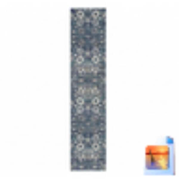 2 ft. x 10  ft. Blue Floral Washable Area Rug Runner Rug