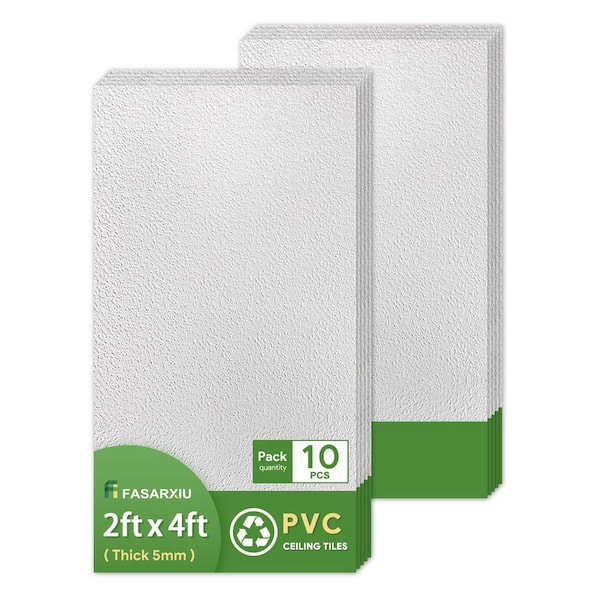 White 2 ft. x 4 ft. Decorative Textured Waterproof Washable and Fire-Rated PVC Ceiling Tile 80(sq. ft. / case)10 Tiles