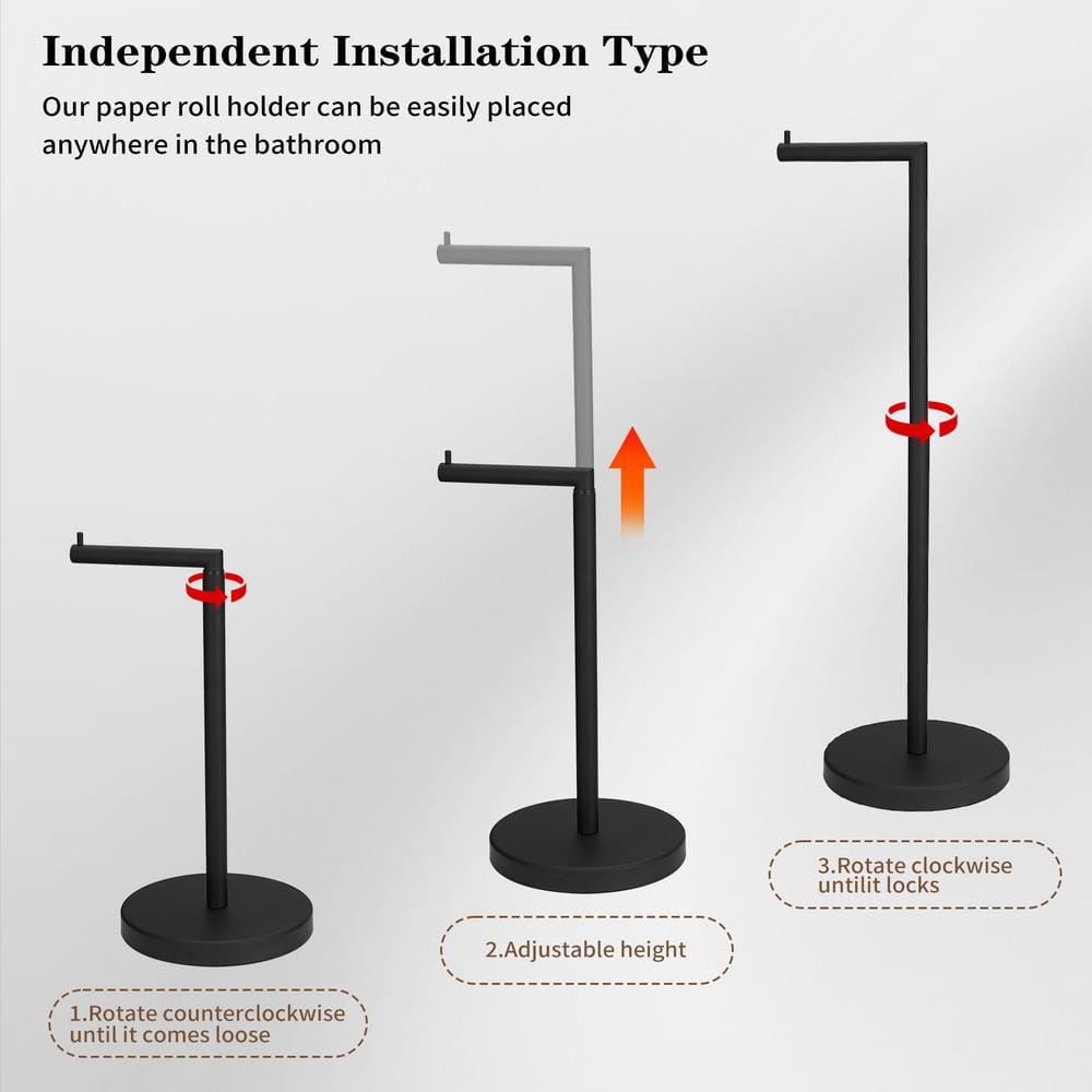 Matte Black Adjustable Freestanding Toilet Paper Holder