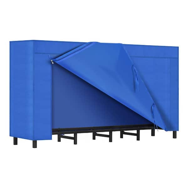 Oumilen 62L x 11.8W x 29.5H Inch Outdoor Firewood Rack with Lid, Waterproof, Heavy Duty, Large Capacity, Adjustable, Blue