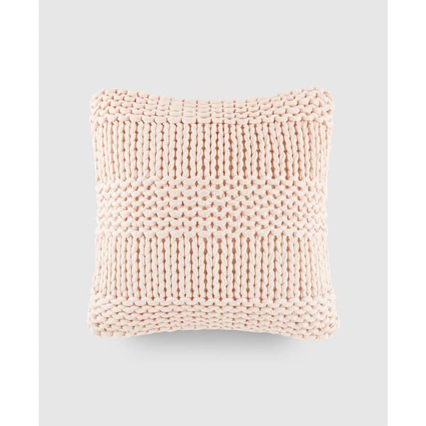 Blush Cozy Chunky Knit Acrylic 20 in. x 20 in. Decor Throw Pillow